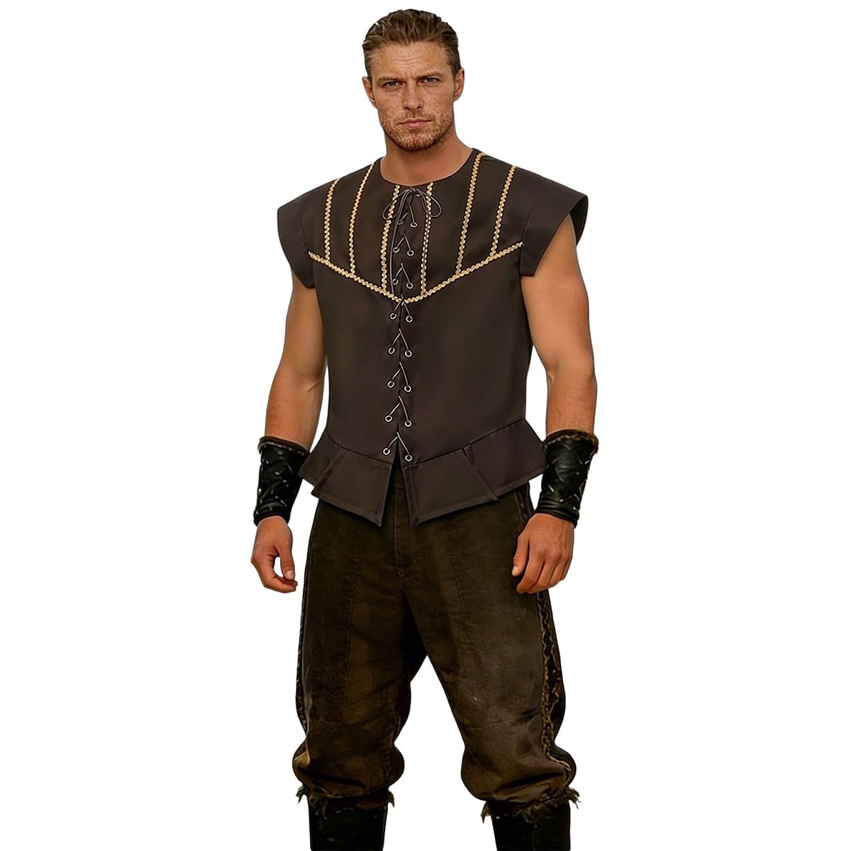 BPURB Mens Steampunk Gothic Pirate Vest Renaissance Medieval Lace-up Waistcoat Victorian Costume(X-Small, Brown)