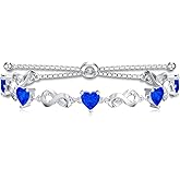 LELOUCHY Valentine Infinity Love Heart Birthstone Bracelet 925 Sterling Silver Birthday 12 Gemstones Adjustable Bracelets Jewelry for Women (Gift Box)
