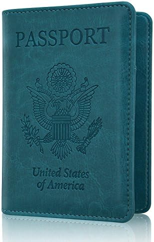 Passport Holder Travel Wallet RFID Blocking Case Cover Securely Holds Passport, Leather Passport Cover for Men &amp; Women USA Sky Blue