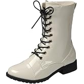 Forever Link Womens Round Toe Military Lace Up Knit Ankle Cuff Low Heel Combat Boots