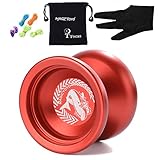 Magic YOYO N12 Aluminum Alloy Metal Professional Yo-yos Yo Yo + Gloves + 5 Strings + Yoyo Bag Gift for Girls Boys Kids Birthday Toy- Red