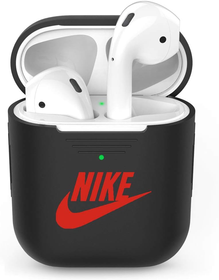 Gebaisi Protective Soft Silicone Charging Case Cover Skin for Apple Airpods No Keychain Black Red B