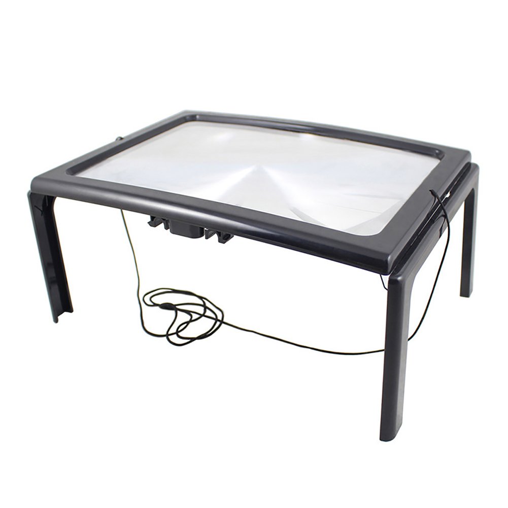 3X Magnifier A4 Full Page Magnifying Glass Sheet Hands Free Plastic Hanging Folding Loupe with 4 LED Lights Illuminated Foldable Table Desktop Rectangular Lamp Magnifier for Books,Reading,Sewing,Craft