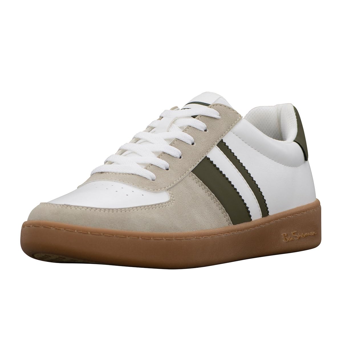 Ben Sherman Men's Hyde Sneaker, White/Olive/Gum, 10