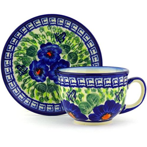 Click Here to See More Images Ceramika Bona H7385G Polish Pottery Ceramic Cup with Saucer Hand Painted, 7-Ounce