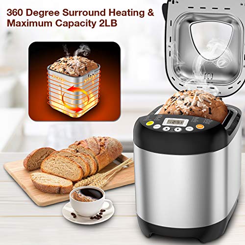 Bread Maker, ROZMOZ 19-in-1 Stainless Steel Bread Machine, 2 LB Programmable Bread Maker Machine 