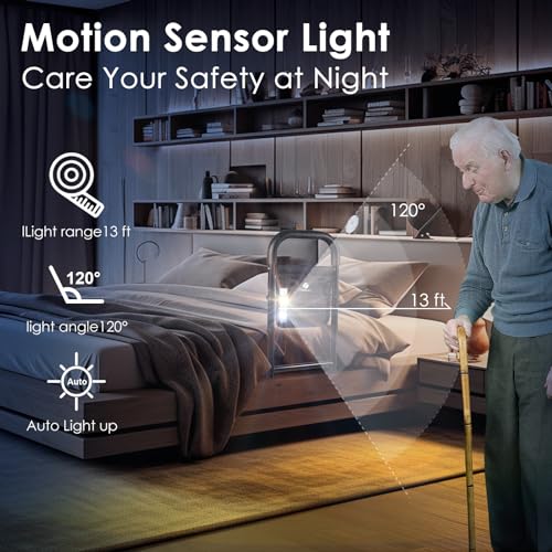 Bed Rails for Elderly Adults Assist Safety with Motion Light for Seniors Hand Bar Grab with Storage Pocket Patent Stabilizer with Fixing Strap, Support Up to 300lbs
