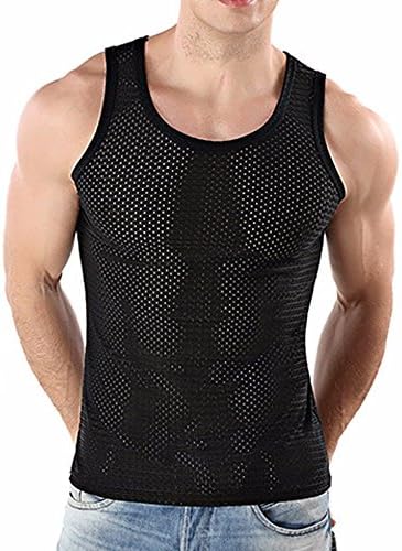 EVEDESIGN Men's Mesh See-Through Tank Top - Sleeveless Fishnet T-Shirt Training Shirts Gym Atheletic Undershirt