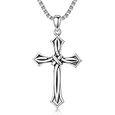 MEIDERBO Cross Necklace for Men 925 Sterling Silver Black Cross Turquoise Pendant Christian Jewelry Religious Gifts for Men