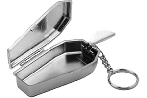 CANSYBIL 1PC Portable Ashtray Mini Ash Tray with Lids Smell Proof, Metal Coffin Shape Pocket Ashtray, Key Chain Small Car Ashtrays for Outdoor, Travelling, Camping