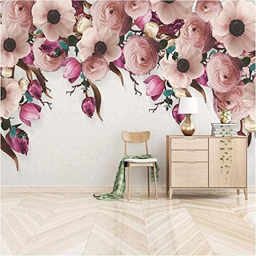 Clhhsy 剥離可能な3d壁画カスタム写真3d壁紙壁画手描きのバラの花つるモダンな不織布リビングルームテレビ家の装飾壁画壁紙 250x175cm 直営店