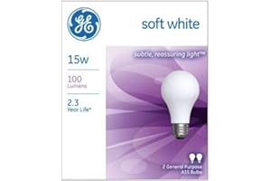 GE Lighting 97491 15 Watt Soft White Standard Incandescent Light Bulb 2 Pack