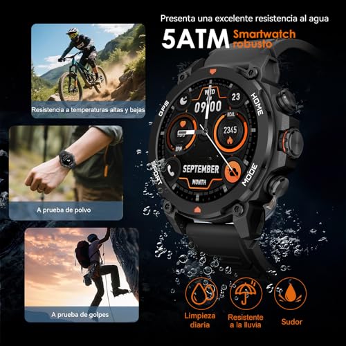 AURAFIT Reloj Inteligente Smartwatch 1.43 AMOLED, GPS Fitness Tracker,a 5ATM Impermeable, Llamadas Bluetooth, Reloj Deportivo Hombres, Incluye Correa Adicional Compatible con Android iOS