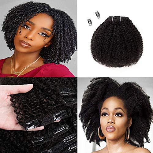 Saga Queen Brazilian Afro Kinky Curly Clip In Hair Extensions 8pcs 20clips 120g/pck Brazilian Virgin Human Hair Clip Ins (1 bundle 8inch, natural black)
