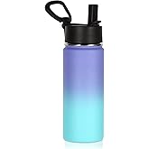 Volhoply 18oz Kids Insulated Water Bottle,Stainless Steel Water Bottles with Straw Lid,Double Wall Vacuum Reusable Metal Water Bottle,Wide Mouth Sports Flask For Cold Drink(Purple Blue,1 Set)