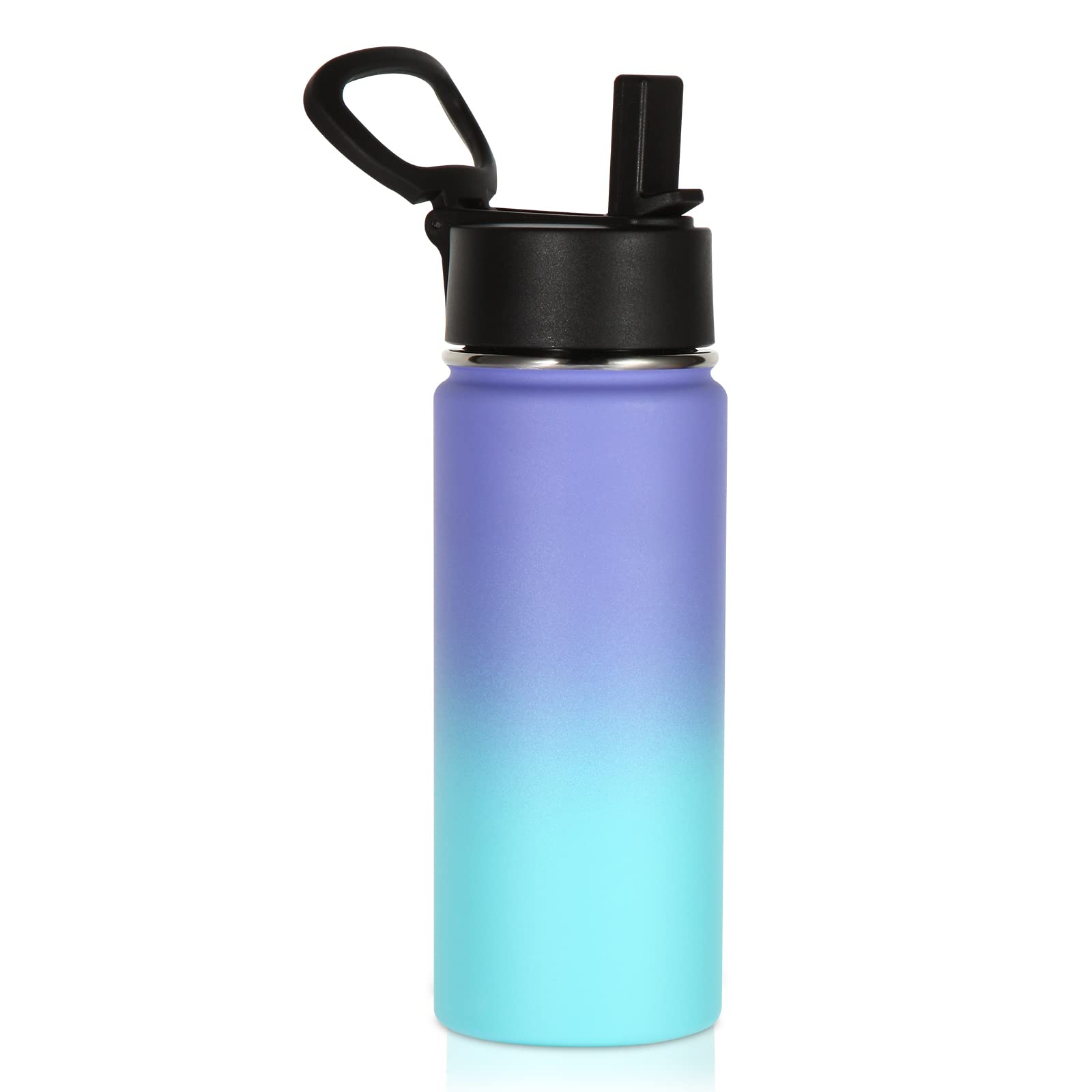 Volhoply 530ml 18oz Kids Insulated Water Bottle, Stainless Steel Water Bottles with Straw Lid, Wide Mouth Double Wall Vacuum Sports Travel Flask for Cold Drink (Purple Blue,1 Pack)