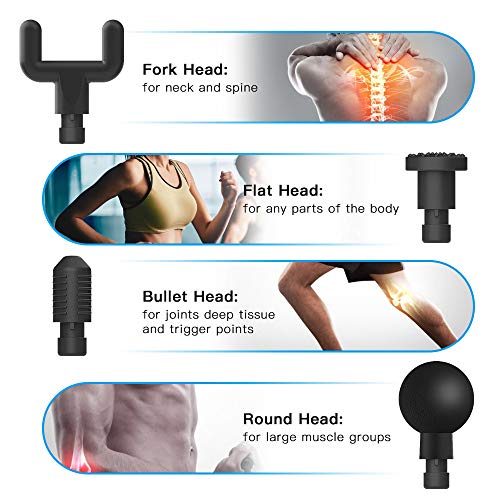 Massage Gun, Upgraded Handheld Vibration Deep Tissue Muscle Massager Device, Powerful Cordless Percussion Full Body Muscle Massager with 5 Adjustable Speed, 5 Attachments & Portable Bag