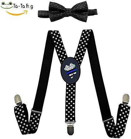 Grrry Children Shamrock Shaped Blue Line Flag Adjustable Y-Back Suspender+Bow Tie Black
