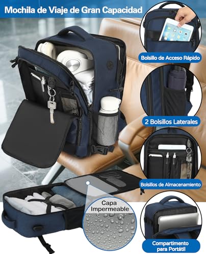 KLOSTAIN Mochila 40x30x20 Viaje Cabina Avión Equipaje de Mano 24L para Ryanair EasyJet Eurowings, Capacidad para Portátil 15,6 Pulgadas, Hombre Mujer,Azul Oscuro