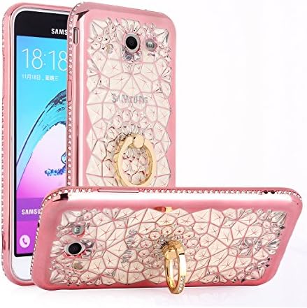 Samsung J7 Perx Case,Galaxy J7 Prime Case,Galaxy J7 V Case,J7 Sky Pro, Chrysalis Series - Ultra Slim Luxury Bling Rhinestone Case Cover with 360 Rotating Ring Grip/Stand Holder/Kickstand - Rose Gold