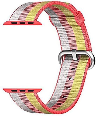 Honest kin Woven Nylon Fabric Wrist Strap Replacement Band with Classic Square Stainless Steel Buckle for Apple iWatch Series 1 / 2 / 3,Sport &amp; Edition,42mm (Yellow)