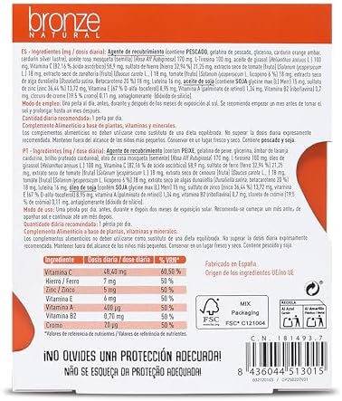 DRASANVI Acelerador de bronzeamento | Betacaroteno | Protege a pele dos raios UVA e previne o envelhecimento |Rosa Mosqueta, Tomate, Cenoura e Algas Dunaliella, Vitamina E, Licopeno, Luteína|30days