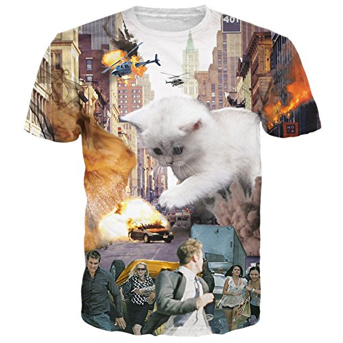RAISEVERN Unisex Lifelike Huge Cat Printed Hip Hop T-Shirts M