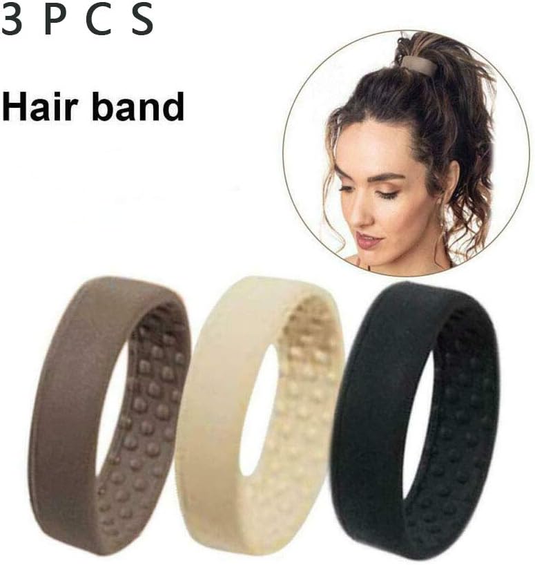 3Pcs Silicone Foldable Hair Band,Stationarity Elastic Hair Bands Suitable for Women of All Ages (Coffee * 3)