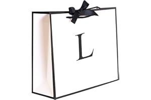 QLSKO Initial Gift Bag with Bow Ribbon Personalized Horizontal Paper Bag Monogrammed Birthday Gifts for Women Men (L-Medium)