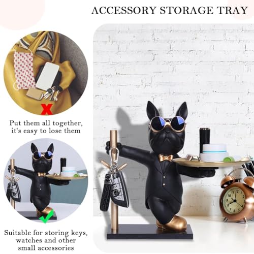 TERRIFI Resin Bulldog Tray, Black Modern Decor Key Holder, Candy & Jewelry Storage, Ideal for Home & Office Table Decoratio