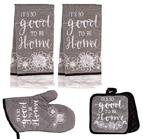 5 Piece Kitchen Towel Set Includes 2 Towels 2 Potholders 1 Oven Mitt (Grey Home)