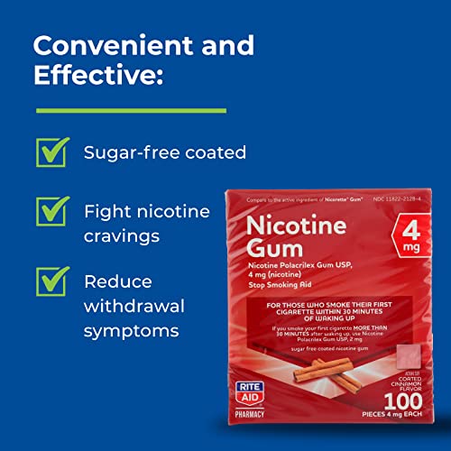 Rite Aid Nicotine Gum, 4 mg, Cinnamon Flavor 100 Pieces Quit