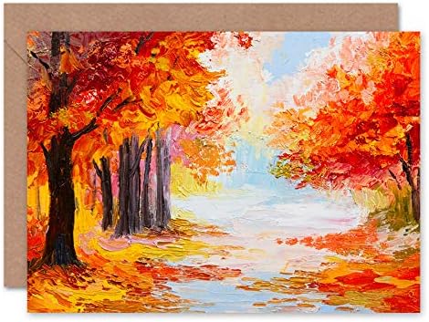 Fine Art Prints CLDT0182 Autumn Forest Landscape Greeting Card With Envelope Inside Premium Quality,Orange
