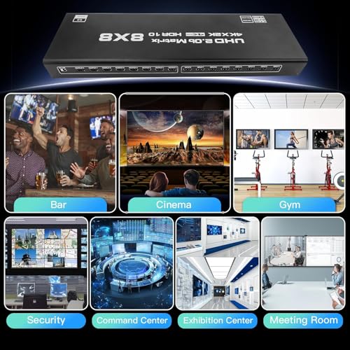 8x8 HDMI Matrix 4K@60Hz 8 in 8 Out HDMI Matrix Switcher Splitter YUV 4:4:4/RGB with RS232, IR, 18Gbps, HDCP2.2, HDMI2.0, 3D, EDID,ARC,CES,HDR10