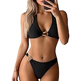 Luckydora Women's Halter Bikini Set Ring Linked Two Piece Swimsuit Sexy Summer Beachwear Vacation Pool Swim Outfit