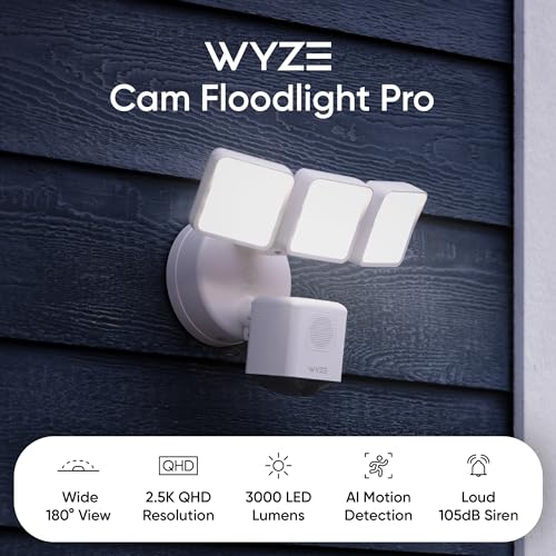 WYZE Floodlight Camera Pro, 3000Lumen LEDs, 180° Wide View, 2K HD Outdoor Security Camera