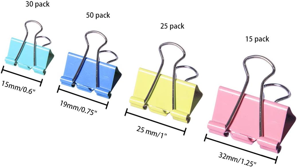120Pcs Binder Clips Paper Clamps Assorted 4 Sizes, Paper Binder Clips Metal Fold Back Clips with Box for Office, School and Home Supplies, Multicolor : Office Products