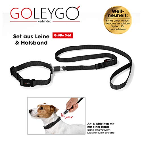 GOLEYGO-Hundeleine-Halsband-Schwarz-Gre-S-M-innovatives-Magnet-Klick-System-mit-Kugelstift-unter-Vollast-lsbar-fr-Hunde-bis-max-40-kg-Leinenlnge-120-200-cm