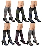 6 Pairs Women's Cotton Fancy Design Multi Color Knee High Socks (Thin Striped )
