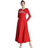 MYRISAM Adult Women Praise Dance Robe Liturgical Solid Color Long Sleeve Dress Rhinestone God Bless Cross Worship Costume