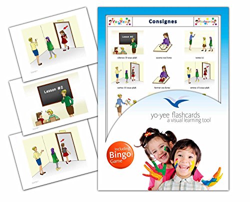 Instruction Flashcards in French Language - Flash Cards with Matching Bingo Game for Toddlers, Kids, Children and Adults - Size 4.13  5.83 in - DIN A6