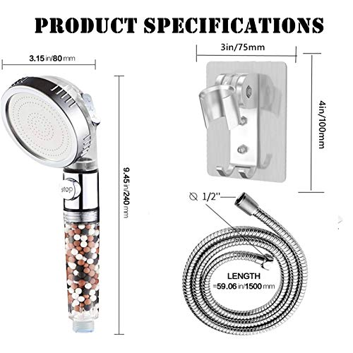 LucaSng Ionic Shower Head Handheld High Pressure Water Saving 3 Modes Filter Showerhead with Hose and Holder Suitable for Dry Skin and Hair
