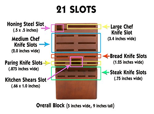 21 Slot Universal Solid Wood Kitchen Knife Storage Block (Acacia Wood) Without Knives