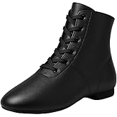 Jazz Boots Dance Shoes: High Top Black Jazz Shoes Lace Up - Premium Leather Dancing Shoes - Flat Split Sole Over Ankle Jazz Boots for Women Girls Kids and Men