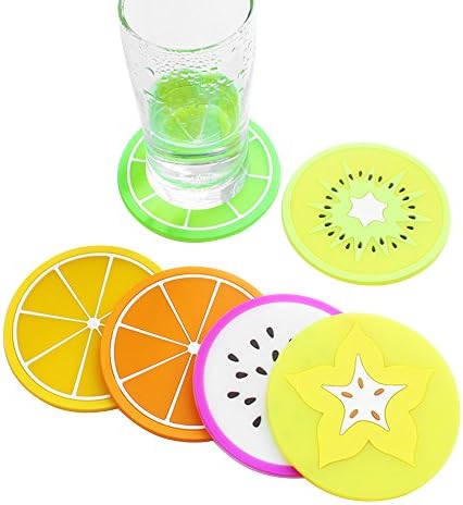 Coasters for Drinks,Slicone Fruit Drink Coasters Set of 7 for Coffee and Wine Lovers - Gift Worthy Decor