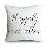 FabricMCC Cotton Linen Throw Pillow Cover - Happily Ever After - Home Decor - Wedding Gift - Cushion Cover 18 X 18 - Pillowcase for Couch