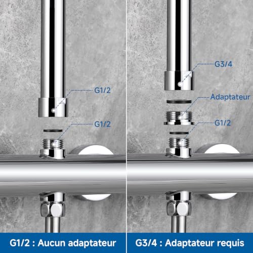 Auralum Round Thermostatic Shower Mixer Tap Zinc and Plastic Thermostatic Shower Column, Anti-Burning Cold Body, Anti-Limescale Shower Faucet, Precise Temperature Control 38°C