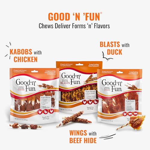 GOOD’N’FUN TRIPLE FLAVORED RAWHIDE KABOBS FOR DOGS, 1.5 POUND (PACK OF 1)