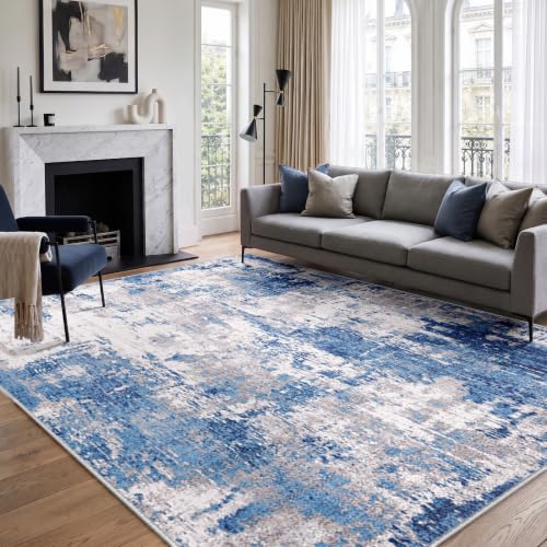 INOVADAY Abstrakt Waschbarer Teppich 244x305 cm Blau/Grau