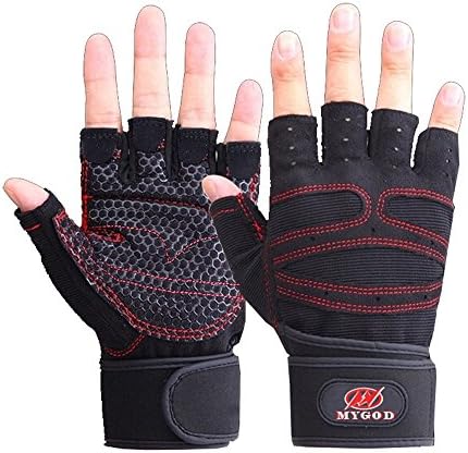 Elite Adult Fitness Training Half-finger Weight Lifting Gym Fitness Body Physical Fitness Glove Mens/Womens Workout Wrist Wrap Exercise Glove Weightlifting Stretch Strength Training Glove (Black, L)